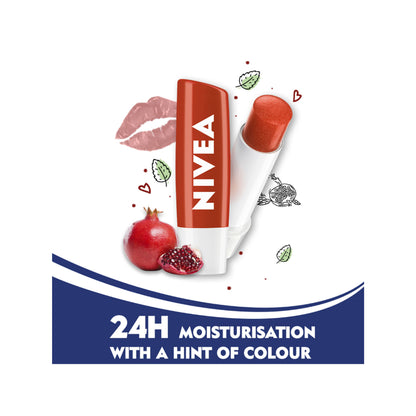 NIVEA Tinted Lip Balm With Natural Oils & 24H Melt-In Moisture Cherry Shine - Pomegranate