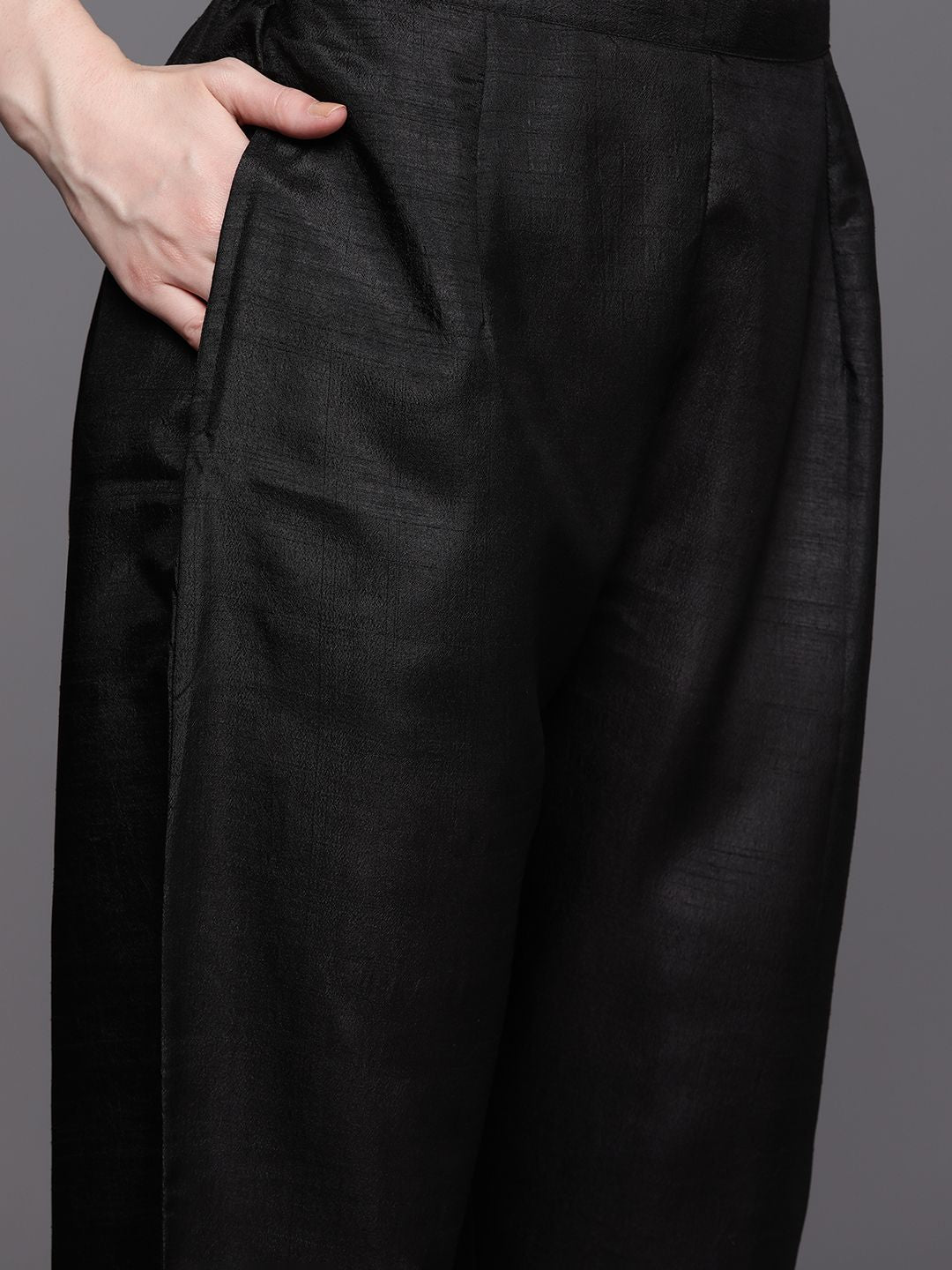 Indyancart IE Women Black Yoke Design Empire Kurta With Trousers & Dupatta