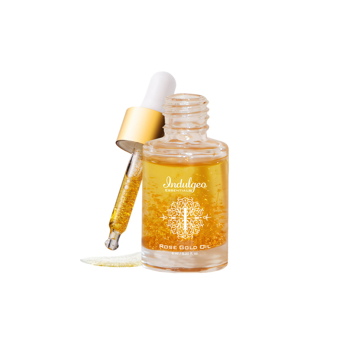 Indulgeo Essentials 24k rose gold face primer oil, lightweight with hydrating formula and radiant finish, for glowing skin.