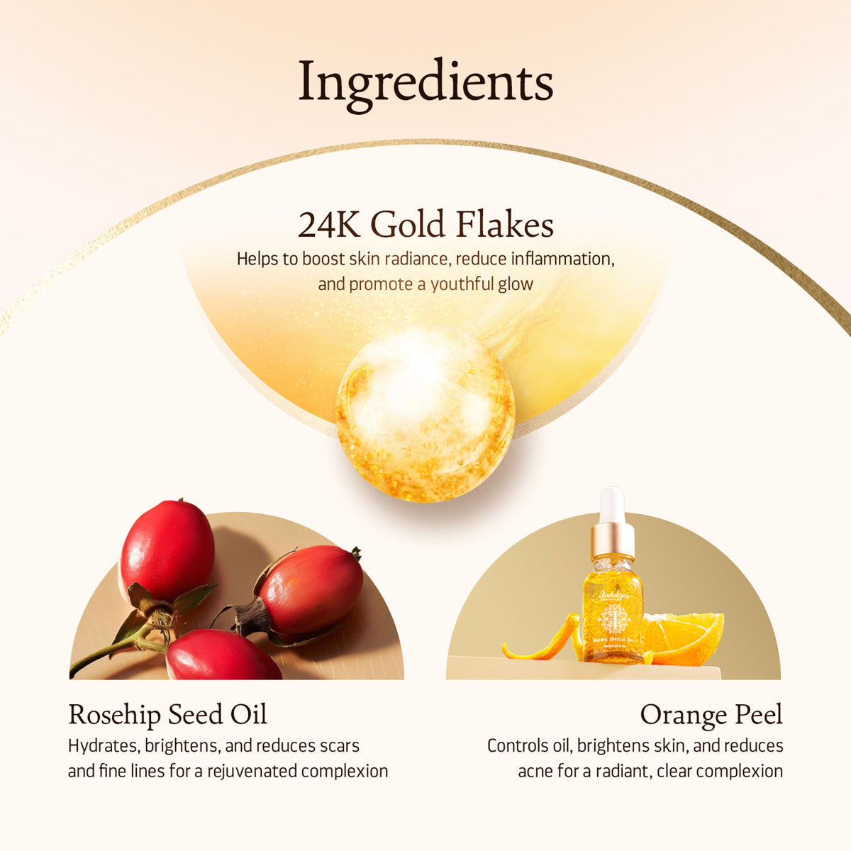 Indulgeo Essentials 24k Rose Gold Face Primer Oil, lightweight hydrating formula with radiant finish, smooths and primes skin.