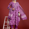 Dhiyona IE Floral Printed Mirror Work Pure Cotton Kurta With Trousers & Dupatta