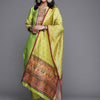 Indyancart VA Women's Lime Green Ethnic Motifs Yoke Design Beads and Stones Kurta with Trousers & With Dupatta