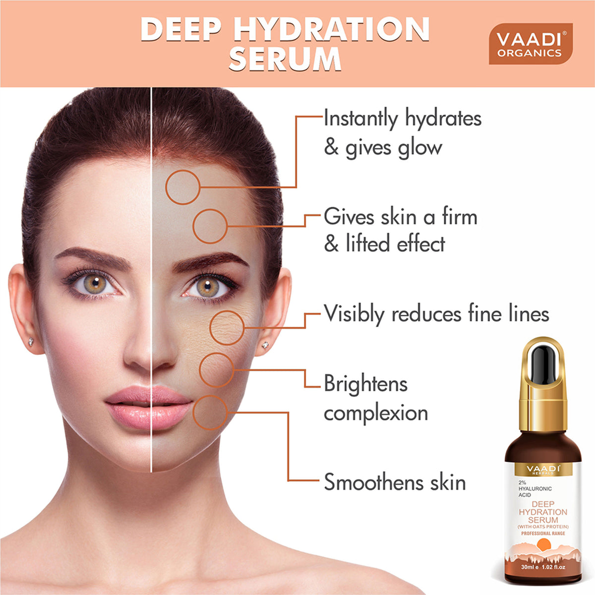 Vaadi Herbals Deep Hydration Serum With 2% Hyaluronic Acid & Oats Protein