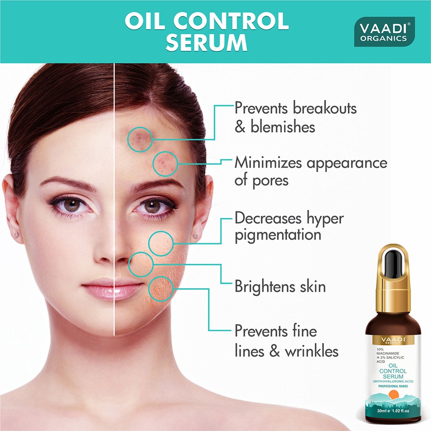 Vaadi Herbals Oil Control Serum With 10 % Niacinamide & 2% Salicylic Acid