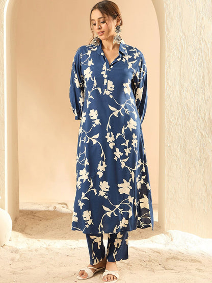 Dhiyona IE Floral Printed Three-Quarter Sleeves Tunic With Trouser