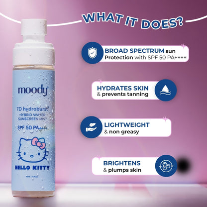 Moody 7D Hydroburst Hybrid Water Sunscreen Mist SPF 50 PA++++ With Hyaluronic Acid