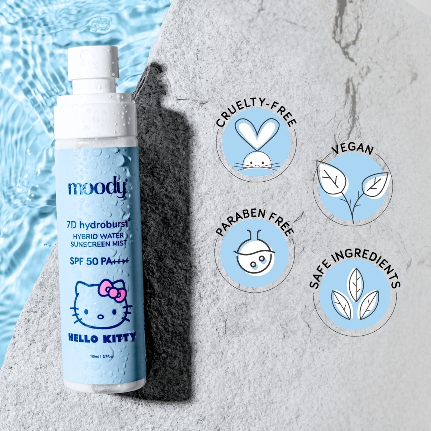 Moody 7D Hydroburst Hybrid Water Sunscreen Mist SPF 50 PA++++ With Hyaluronic Acid