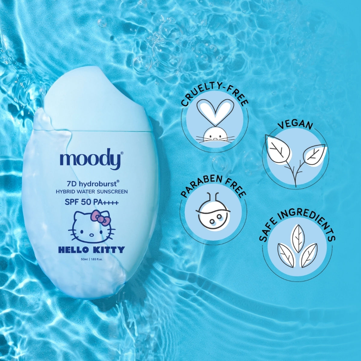 Moody Hydro Burst Water Sunscreen SPF 50 PA++++ Hello Kitty Limited Edition