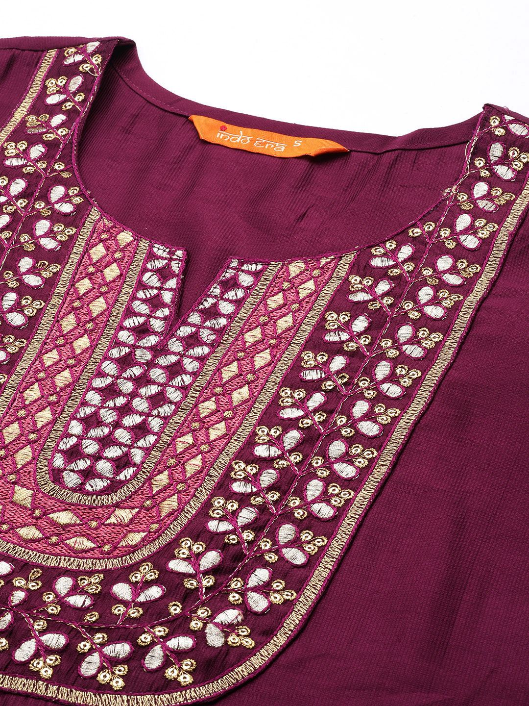 Indyancart IE Women Purple Embroidered Sequinned Liva Kurta with Trousers & With Dupatta