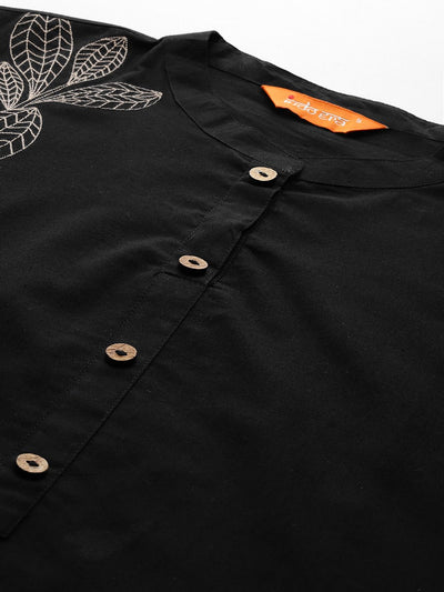 Indyancart IE Floral Embroidered Pure Cotton Kurta with Trousers