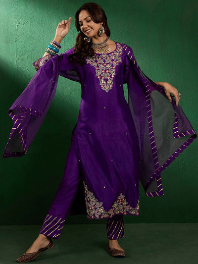 Indyancart SN Women's Embroidered Straight Kurta With Trouser & Dupatta