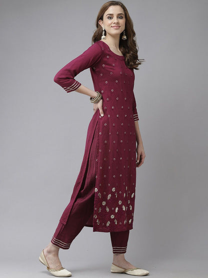 Dhiyona IE Floral Embroidered Sequinned Pure Cotton Kurta with Trousers & Dupatta