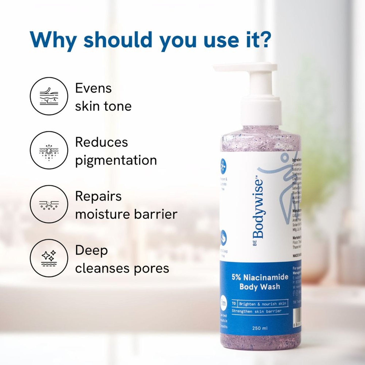 Be Bodywise 5% Niacinamide Body Wash with Aloe Vera Extract For Intense Hydration & Deep Cleansing