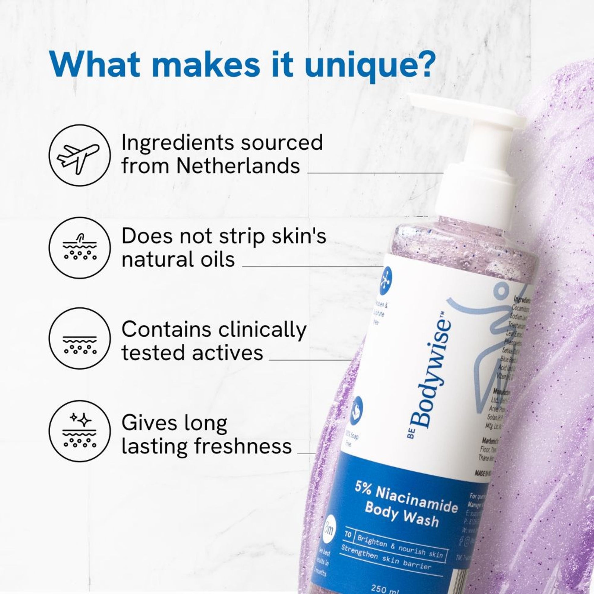 Be Bodywise 5% Niacinamide Body Wash with Aloe Vera Extract For Intense Hydration & Deep Cleansing