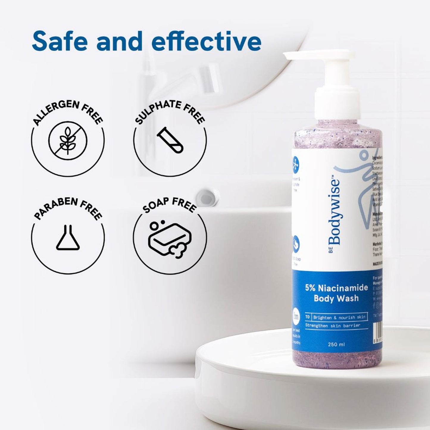 Be Bodywise 5% Niacinamide Body Wash with Aloe Vera Extract For Intense Hydration & Deep Cleansing