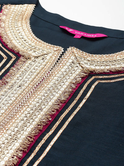 Dhiyona VA Yoke Design Sequinned Kurta with Palazzos & With Dupatta