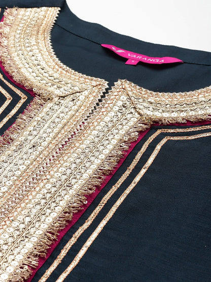 Indyancart VA Yoke Design Sequinned Kurta with Palazzos & With Dupatta