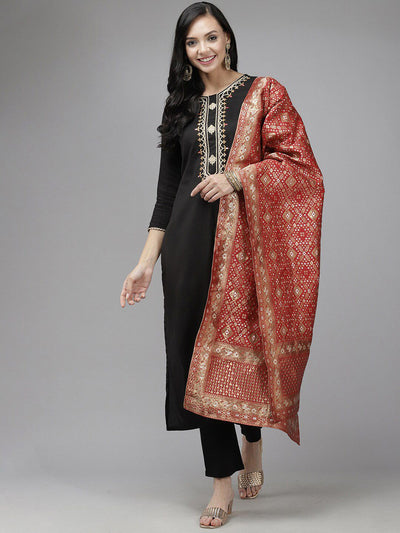Indyancart IE Embroidered Sequinned Kurta with Trousers & Dupatta