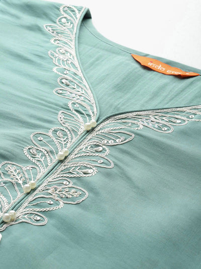 Indyancart IE Floral Embroidered Thread Work Kurta with Trousers & With Dupatta