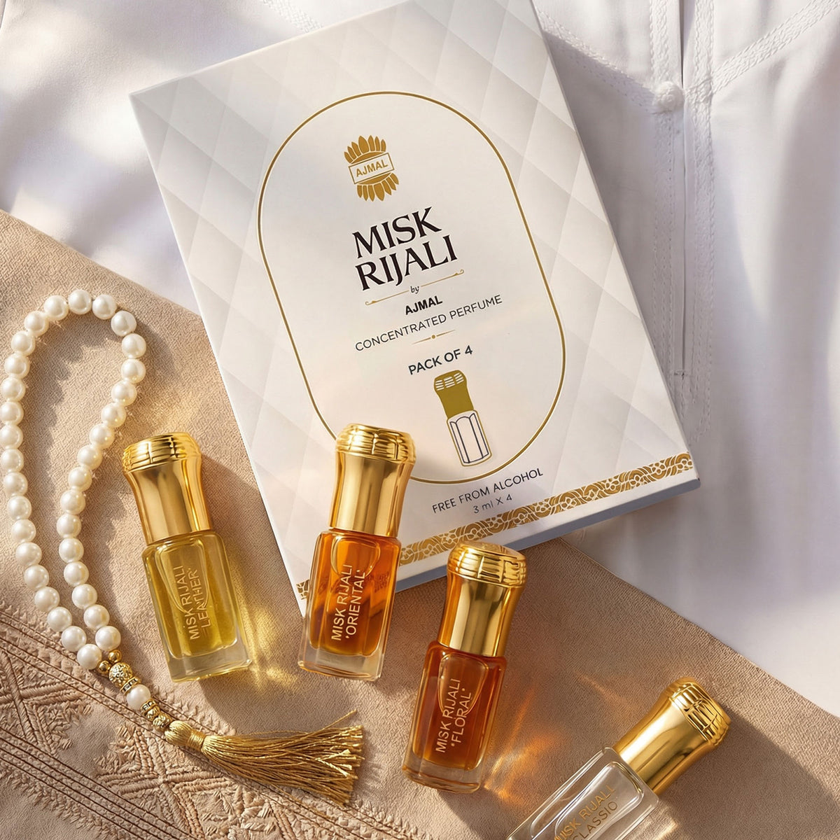 Ajmal Misk Rijali Luxury Attar Gift Set Premium Non-Alcoholic Perfume Oil - Unisex Father's Day