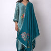 Women's Peacock Blue and Off White Silk Velvet Salwar Suit