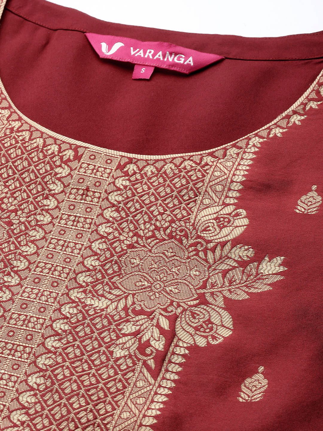 Indyancart VA Women's Maroon Ethnic Motifs Kurta with Trousers & Dupatta