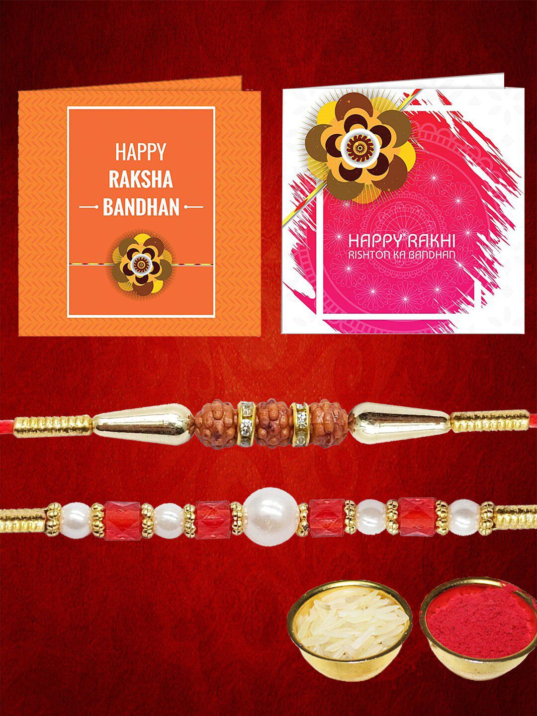 Anouk Set Of 2 Stone Studded Rakhi Greeting Card & Roli Chawal