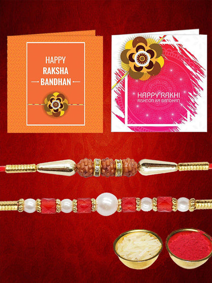 Anouk Set Of 2 Stone Studded Rakhi Greeting Card & Roli Chawal