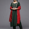 Indyancart IE Floral Embroidered Mirror Work Anarkali Kurta With Trousers & Dupatta