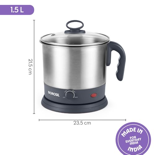 Borosil 1.5 L Omni Stainless Steel Electric Kettle with Egg Tray