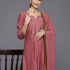Indyancart VA Women's Floral Embroidered Empire Sequinned Kurta With Trousers & Dupatta