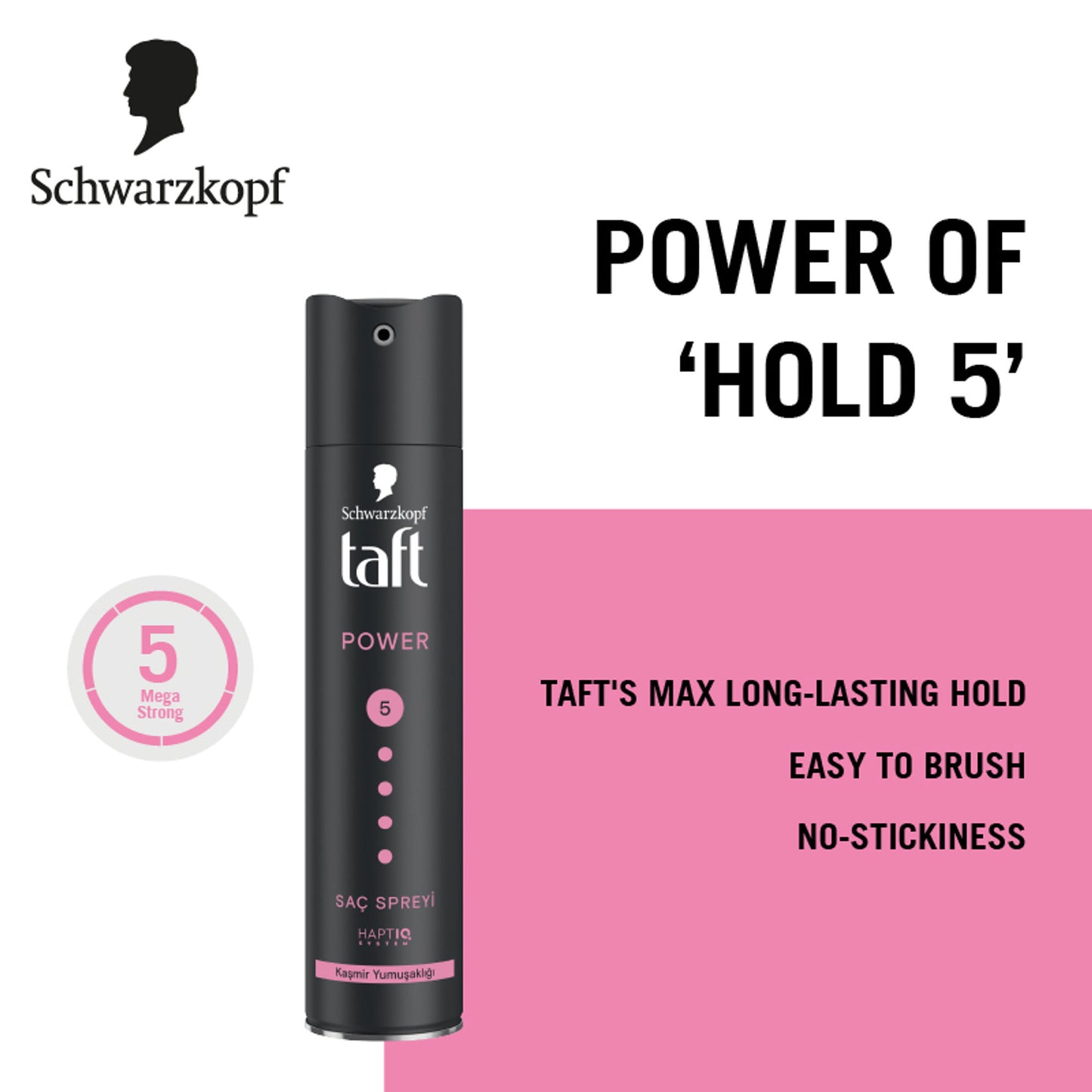Schwarzkopf TAFT Power Hold 5 Hair Spray for Heat Protection, Gives Cashmere like Softness