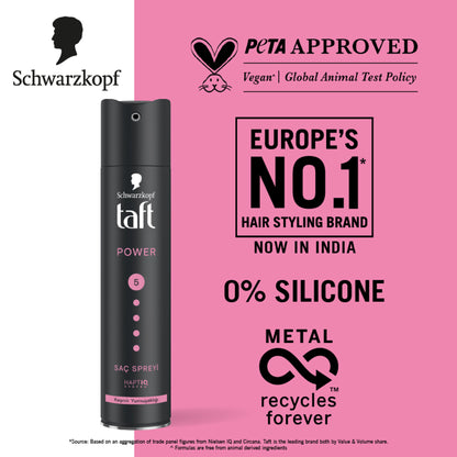 Schwarzkopf TAFT Power Hold 5 Hair Spray for Heat Protection, Gives Cashmere like Softness