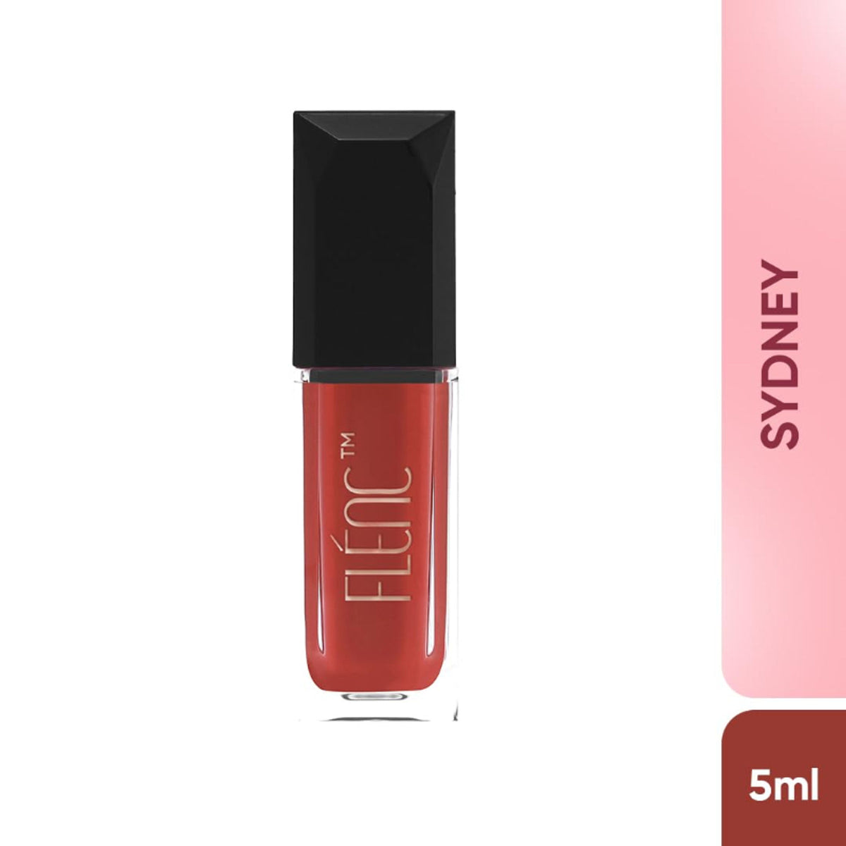 FLENC Cryla Velvet Liquid Matte Lipstick in Sydne, featuring a sleek tube and the lipstick applicator with rich, matte color.