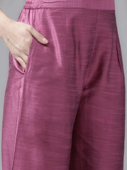 Dhiyona IE Women Pink & Golden Ethnic Motifs Yoke Design Kurta with Palazzos & With Dupatta