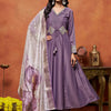 Dhiyona SN Women's Purple Floral Embroidered Cotton Silk Anarkali Kurta With Trousers And Dupatta