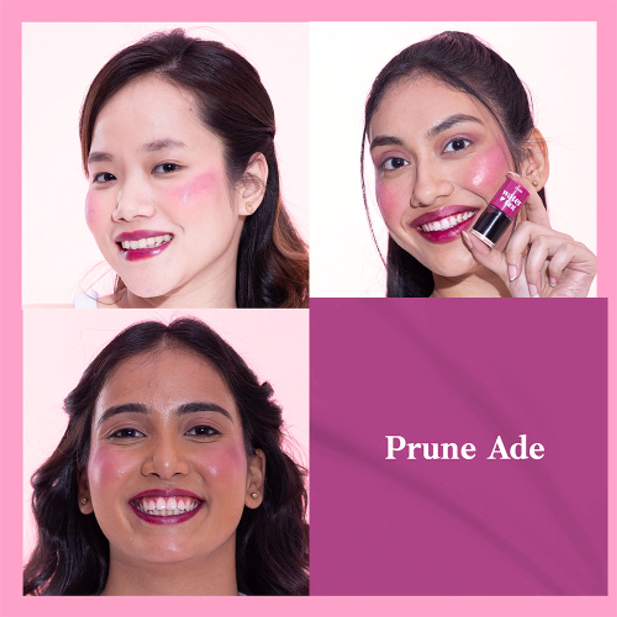 ETUDE Dear Darling Water Gel Lip and Cheek Tint in shade 07 Prune Ade, showing the lipstick tube and color swatch.