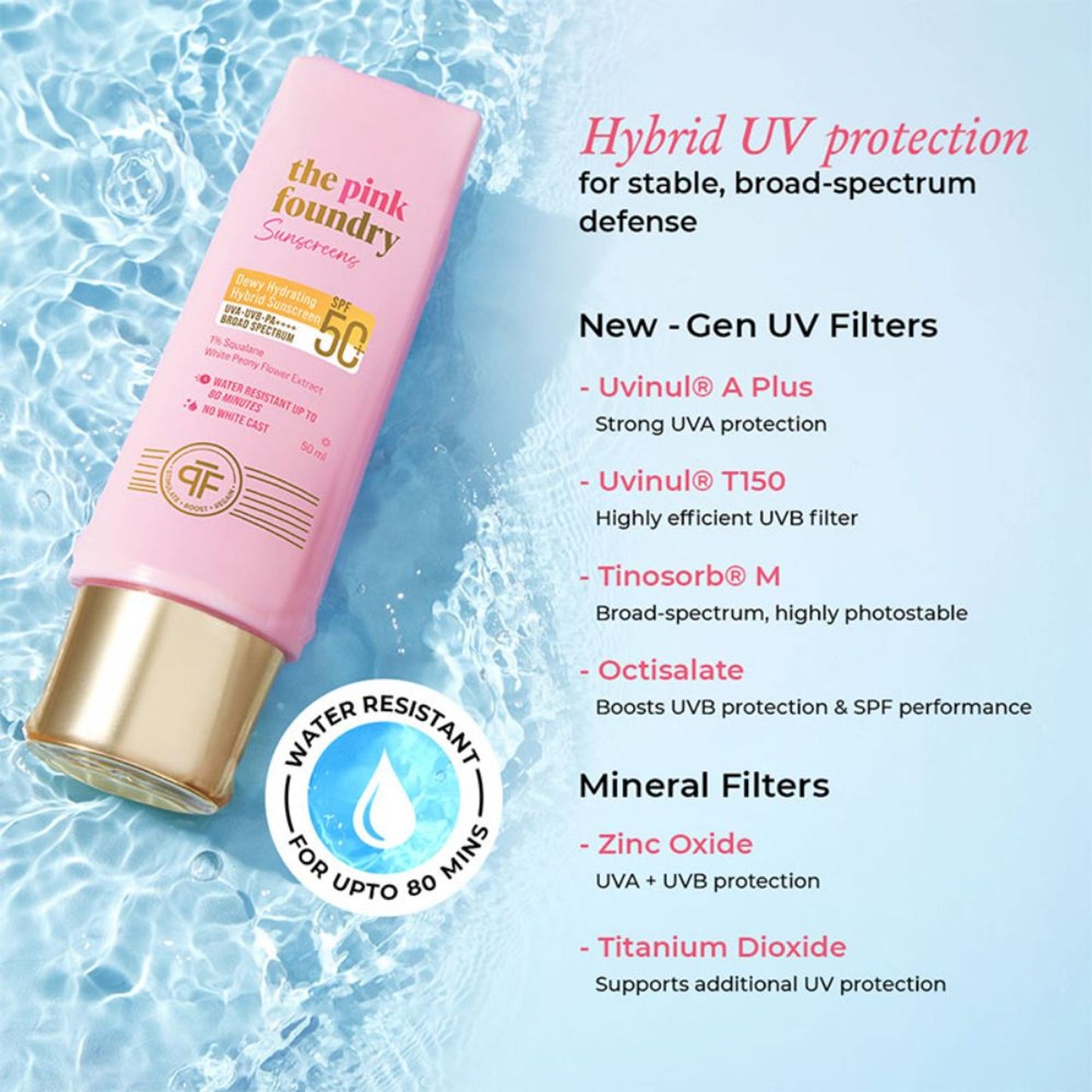 The Pink Foundry Dewy Hydrating Hybrid Sunscreen SPF 50+