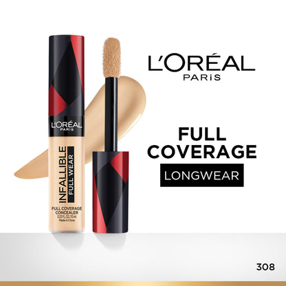 LOreal Paris Infallible Full Wear Concealer, Maximum Coverage, Sweat Proof & Heat Proof - Amber 312 - 308