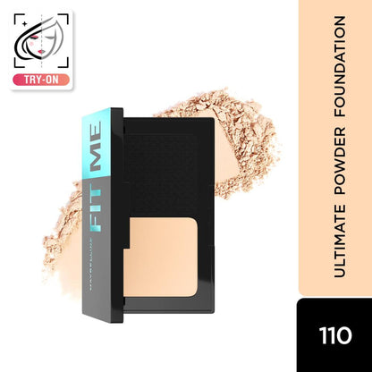 Maybelline New York Fit Me Ultimate Powder Foundation, 24 hr Oil Control + SPF 44 - Porcelain - Shade 110