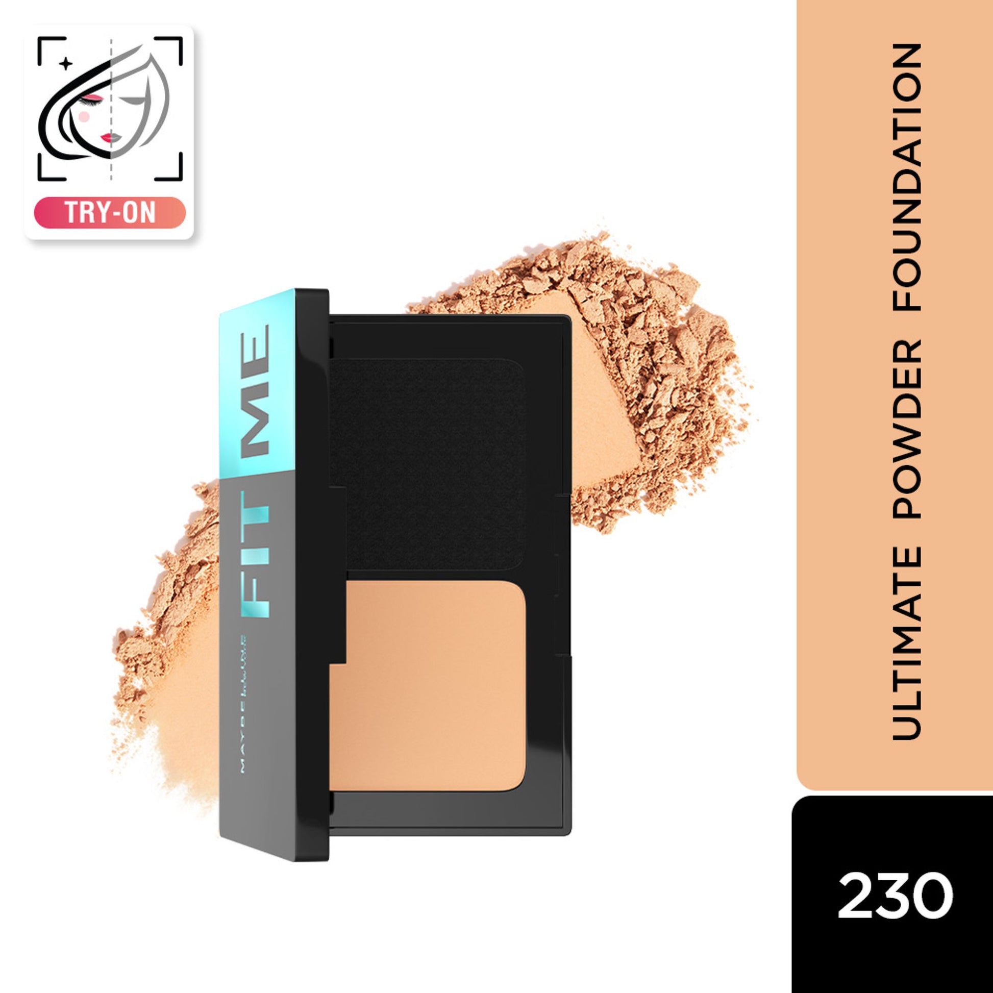 Maybelline New York Fit Me Ultimate Powder Foundation, 24 hr Oil Control + SPF 44 - Porcelain - Shade 230