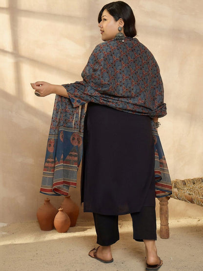 Indyancart Women's Ethnic Motifs Printed Regular Pure Cotton Kurta with Trousers & With Dupatta