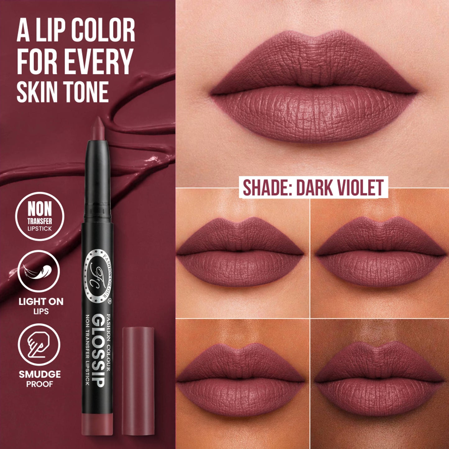 FASHION COLOUR Glossip Non-Transfer Lipstick - Dark Violet