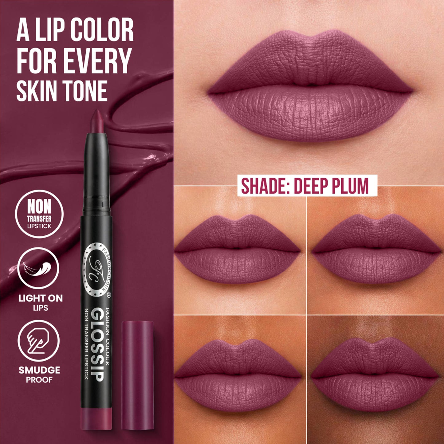 FASHION COLOUR Glossip Non-Transfer Lipstick - Deep Plum