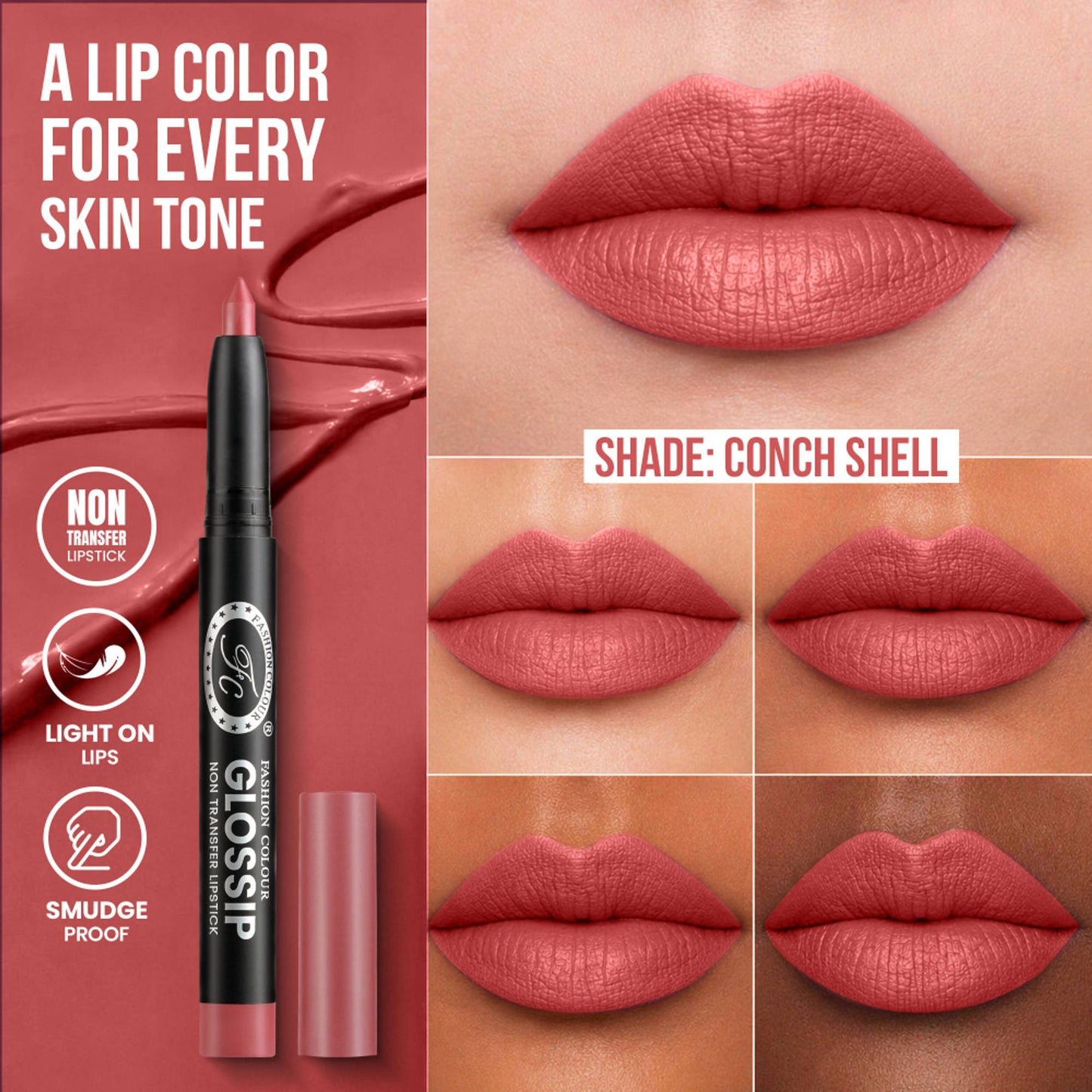 FASHION COLOUR Glossip Non-Transfer Lipstick - Conch Shell