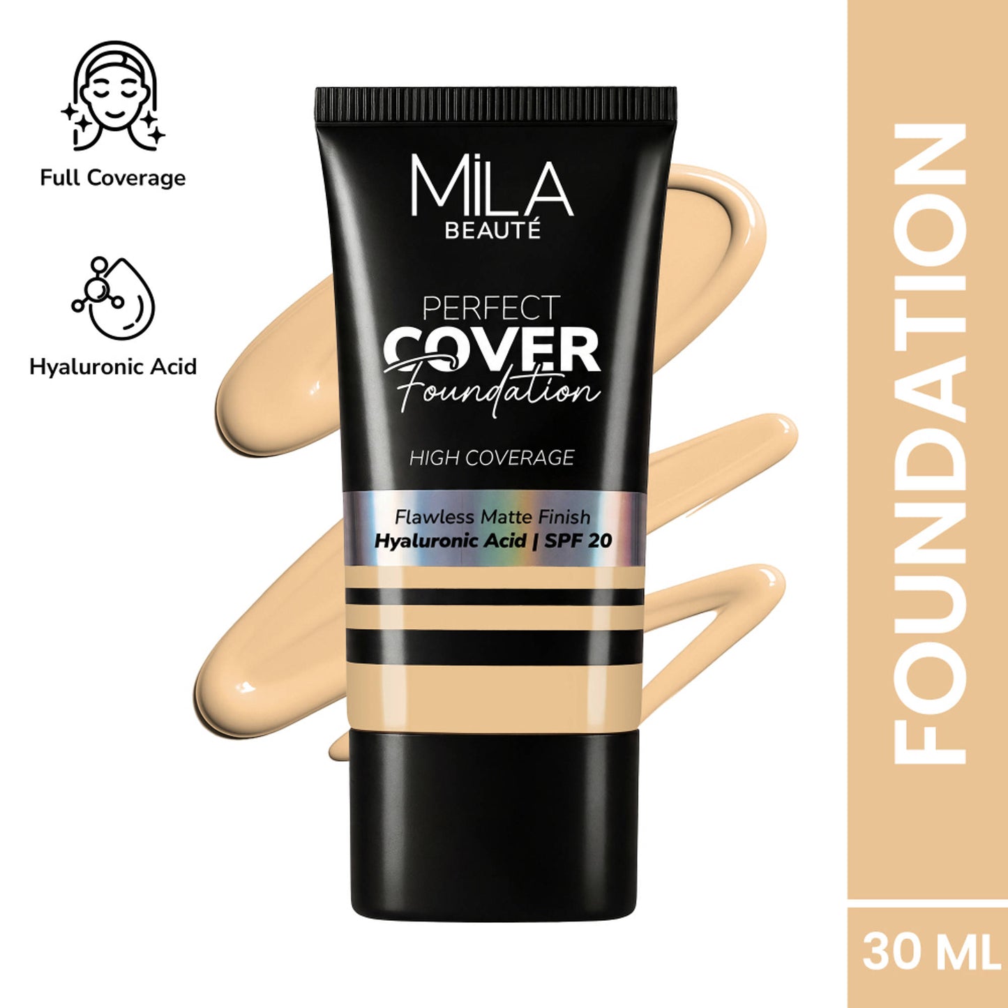 Mila Beauté Perfect Cover Foundation Flawless Matte Finish - 02 Ivory