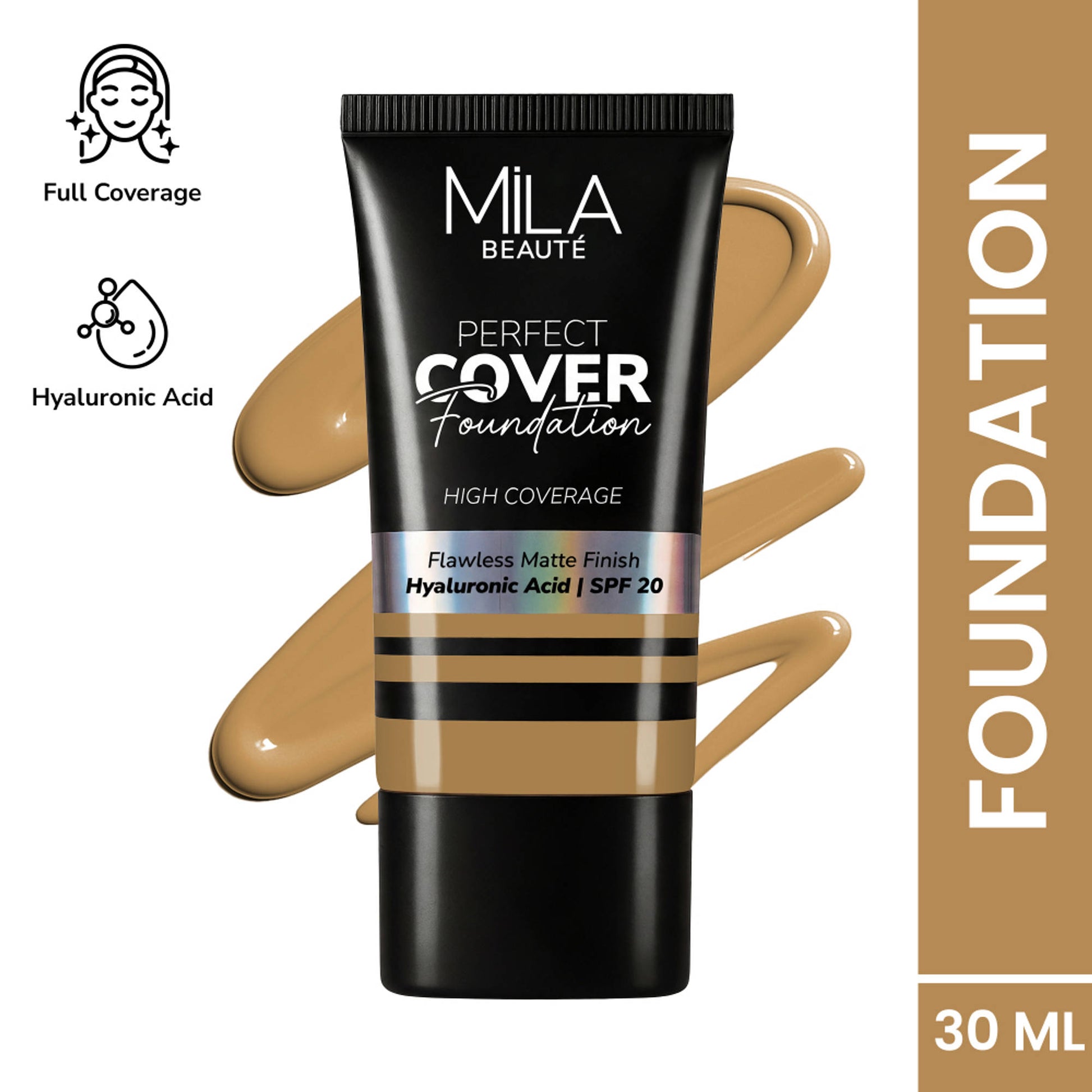 Mila Beauté Perfect Cover Foundation Flawless Matte Finish - 03 Wheat