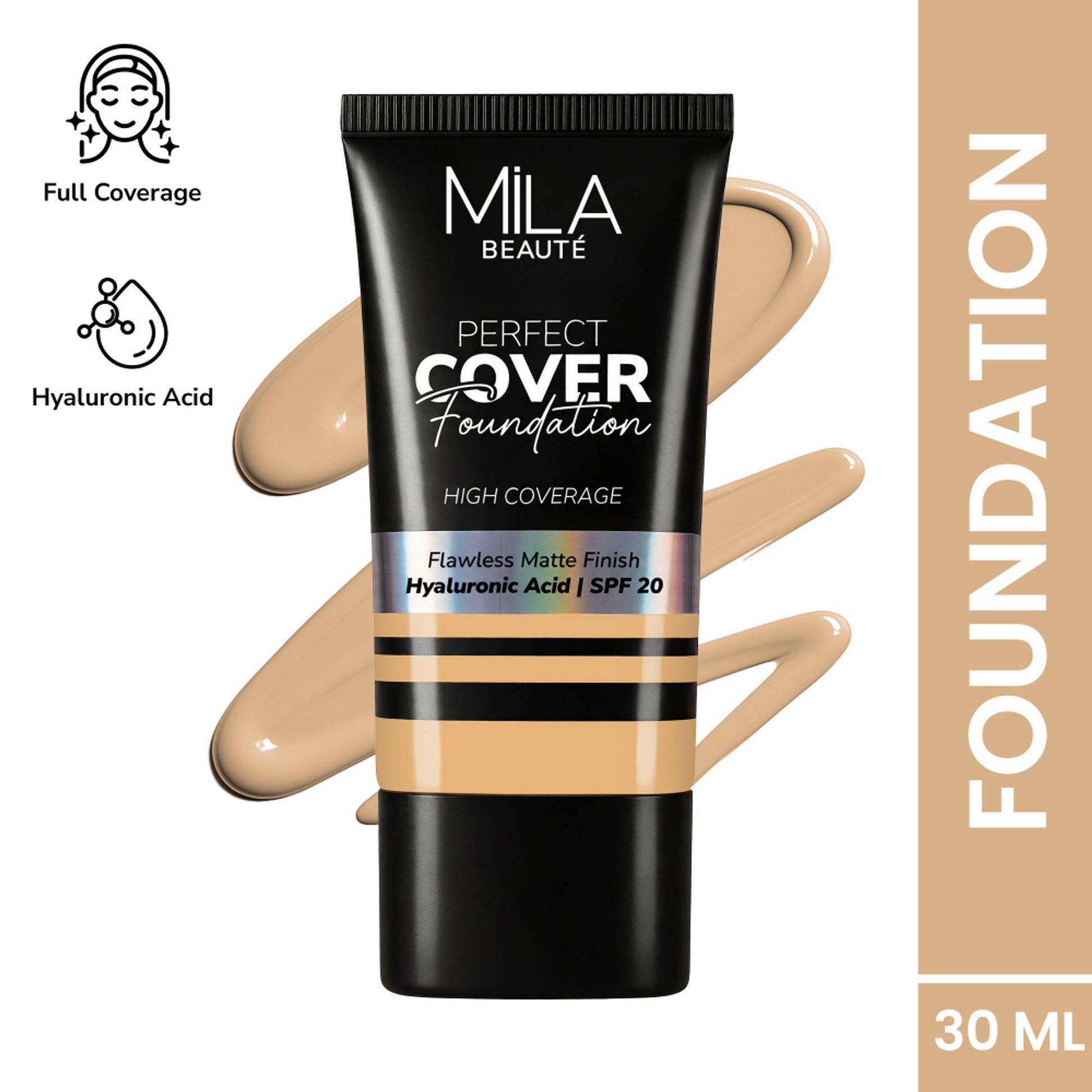 Mila Beauté Perfect Cover Foundation Flawless Matte Finish - 07 Sand