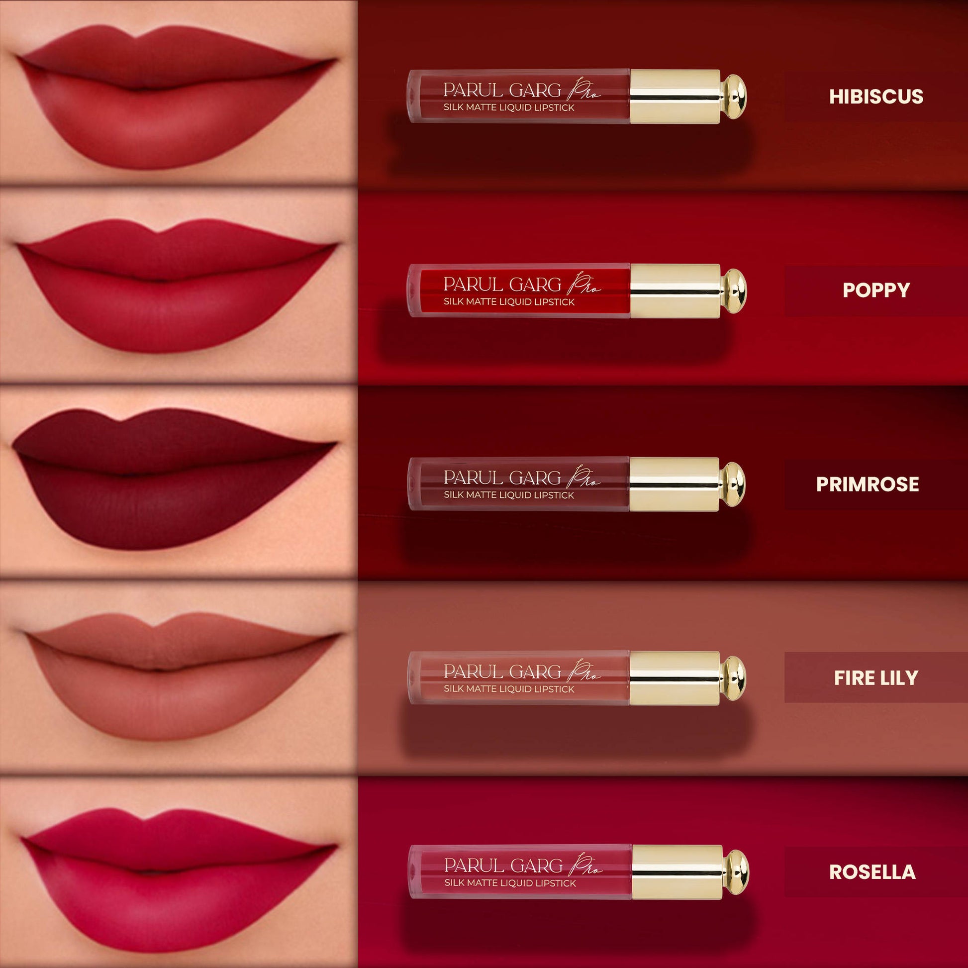 Parul Garg Beauty 5 Silk Matte Liquid Lipstick Long-Lasting, Smudge-Proof - Bridal Must-Haves