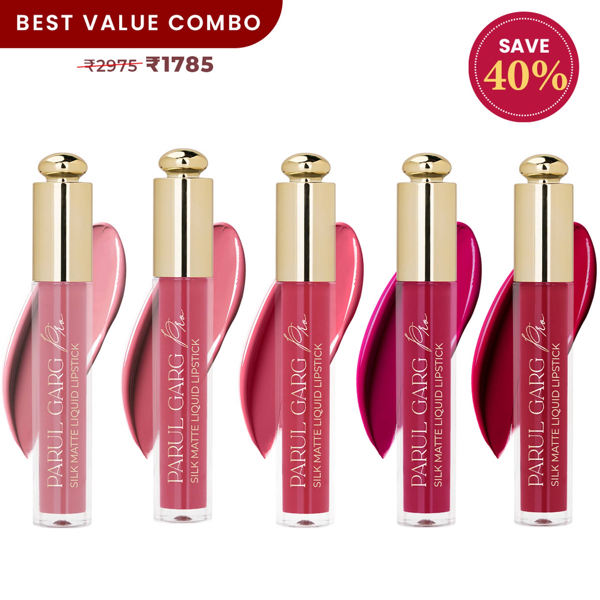 Parul Garg Beauty 5 Silk Matte Liquid Lipstick Long-Lasting, Smudge-Proof - Must Have Pinks